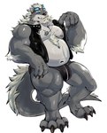 anthro beard bulge eyebrows facial_hair fur hair male male_anthro muscular muscular_male navel nipples simple_background solo tail white_background meocondainhan canid canine mammal digital_drawing_(artwork) digital_media_(artwork) hi_res