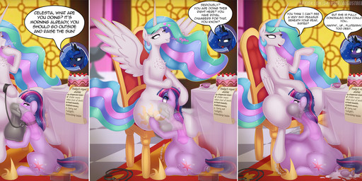 animal_genitalia animal_penis anus balls balls_in_mouth belly belly_inflation big_balls birthday_cake bodily_fluids butt buttplug cake cock_and_balls_blowjob crossgender cum cum_inflation cum_inside cum_through cutie_mark deep_throat dessert dialogue equine_genitalia equine_penis eyebrows eyelashes female female_penetrated feral food genital_fluids genitals gynomorph gynomorph/female gynomorph_feral gynomorph_penetrating gynomorph_penetrating_female heart_symbol horn huge_balls inflation intersex intersex/female intersex_feral intersex_penetrating intersex_penetrating_female oral oral_penetration penetration penis plug_(sex_toy) sex sex_toy sitting speech_bubble submissive submissive_feral tail text tongue tongue_out wings augustbebel friendship_is_magic hasbro my_little_pony mythology princess_celestia_(mlp) princess_luna_(mlp) twilight_sparkle_(mlp) equid equine mammal mythological_creature mythological_equine winged_unicorn 2025 absurd_res comic digital_media_(artwork) english_text hi_res