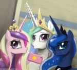 blue_hair cellphone cosmic_hair crown duckface electronics ethereal_hair female feral group hair headgear horn mirror_selfie multicolored_hair phone princess royalty selfie starry_hair tiara john_joseco friendship_is_magic hasbro my_little_pony mythology princess_cadance_(mlp) princess_celestia_(mlp) princess_luna_(mlp) equid equine mammal mythological_creature mythological_equine unicorn 2012