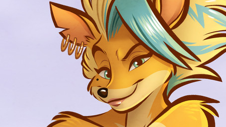 anthro ear_piercing ear_ring female fur green_eyes hair looking_at_viewer markings mole_(marking) multicolored_hair notched_ear piercing ring_piercing simple_background solo two_tone_hair yellow_body yellow_fur nicnak044 activision crash_bandicoot_(series) pirate_tawna bandicoot mammal marsupial 16:9 cropped preview widescreen