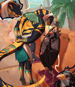 angry anthro avian_feet balls bdsm beak blue_eyes bondage bound bound_beak brown_body brown_fur chain chained claws clothed clothing collar detailed_background duo egyptian feathers fur genitals gold_(metal) gold_jewelry hair hands_tied humanoid_genitalia jewelry male male/male markings nipple_piercing nipples nude penis piercing scale_markings scales serpentine slave smile tail tongue tongue_out wings yellow_eyes natural_plaid amon_(naturalplaid) noah_(naturalplaid) accipitriform avian bird reptile scalie secretary_bird snake digital_media_(artwork) hi_res shaded soft_shading