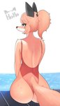 anthro backless_clothing backless_swimsuit black_nose butt clothing female female_anthro fur kemono light one-piece_swimsuit open-back_swimsuit orange_body orange_fur sitting solo swimwear water white_body white_fur swetpot herbivore_high_school hoho_(herbivore_high_school) canid canine fox mammal red_fox true_fox 2021 digital_media_(artwork) hi_res lighting shaded unavailable_at_source