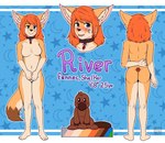 anthro black_collar blue_eyes blush breasts brown_nose collar color_swatch dipstick_tail featureless_breasts featureless_crotch female front_view fur green_eyes hair heterochromia looking_at_viewer markings nude orange_body orange_fur orange_hair pattern_background plushie rear_view red_collar simple_background solo standing tail tail_markings tan_body tan_fur riddlr canid canine fennec_fox fox mammal true_fox absurd_res hi_res model_sheet