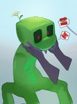 ambiguous_gender dialogue disembodied_hand duo explosives feral flower green_body looking_at_another plant quadruped red_eyes simple_background speech_bubble tnt sincastermon microsoft minecraft mojang xbox_game_studios creeper_(minecraft) elemental_creature flora_fauna hi_res signature