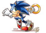 anthro clothing footwear gloves green_eyes handwear holding_ring looking_at_viewer male quills_(anatomy) red_clothing red_footwear ring_(sonic) running shoes smile sneakers solo tail white_clothing white_gloves white_handwear matt_herms sega sonic_the_hedgehog_(series) sonic_the_hedgehog eulipotyphlan hedgehog mammal full-length_portrait portrait signature