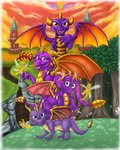 claws detailed_background feral group horn male past_meets_present purple_body square_crossover tail wings shalonesk activision mythology skylanders spyro_the_dragon the_legend_of_spyro sparx spyro dragon mythological_creature mythological_scalie scalie 2011 colored detailed digital_media_(artwork) shaded