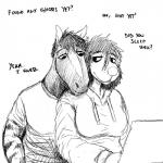 1:1 2019 anthro black_and_white canid canine canis clothing comic computer dialogue domestic_dog duo electronics equid equine female head_on_shoulder hi_res hladilnik hoodie inside laptop male mammal michelle_(hladilnik) monochrome shirt simple_background sitting sketch text topwear white_background will_(hladilnik) zebra