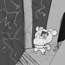 abs anthro electricity holding_object humor lightning male muscular muscular_anthro muscular_male pecs shitpost solo stairs storm whiskers evedon dreamworks kung_fu_panda tai_lung_(kung_fu_panda) felid leopard mammal pantherine snow_leopard 1:1 meme monochrome