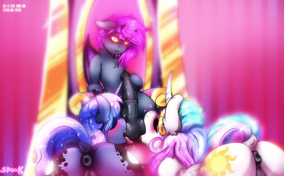 animal_genitalia animal_penis animal_vulva anus ball_lick ball_suck balls bat_wings blurred_background blush bodily_fluids body_worship butt chair collaborative collaborative_fellatio collaborative_oral collaborative_sex cosmic_hair crown cutie_mark dock_(anatomy) equine_genitalia equine_penis equine_vulva erection ethereal_hair eyebrows eyelashes eyes_closed fangs feathered_wings feathers fellatio female feral feral_on_feral floppy_ears furniture genital_worship genitals glowing glowing_eyes group hair headgear heart_symbol holding_penis hooves horn inside licking male male/female medial_ring membrane_(anatomy) membranous_wings multicolored_hair open_mouth oral orange_eyes penile penis penis_worship pseudo_hair puffy_anus pupils purple_hair rainbow_hair royalty saliva sex sitting slit_pupils sucking tail teeth text throne throne_room tongue tongue_out vulva wings aaa-its-spook friendship_is_magic hasbro my_little_pony mythology fan_character princess_celestia_(mlp) princess_luna_(mlp) spook_(oc) equid equine mammal mythological_creature mythological_equine winged_unicorn 2018 absurd_res hi_res url