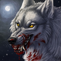 ambiguous_feral ambiguous_gender bared_teeth blood blood_on_face bodily_fluids cheek_tuft facial_tuft fangs feral fur glistening glistening_eyes gore head_tuft inner_ear_fluff moon neck_tuft night solo teeth tuft whiskers white_body white_ears white_fur white_inner_ear_fluff heatherwolf canid canine mammal 1:1