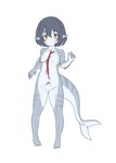 anthro blush female gills grey_body hollow_body simple_background solo tentacle_suit unusual_anatomy white_background young vuaisu animate_inanimate fish living_clothing marine shark hi_res