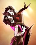 duo femboy glistening hair machine male male/male not_furry selfcest simple_background square_crossover undertale undertale_(series) mettaton mettaton_ex mettaton_neo humanoid robot 2016 digital_media_(artwork) hi_res