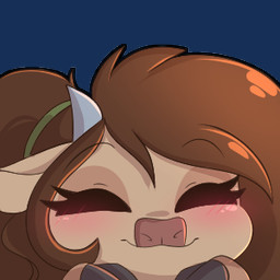 anthro blush brown_hair chibi eyes_closed female hair horn solo sakukitty mocha_latte_(ardail) bovid bovine cattle mammal 1:1 alpha_channel bust_portrait icon low_res portrait
