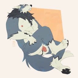 anthro ball_tuft balls blue_body blue_fur circumcised ear_piercing ear_ring eyewear fur genitals glasses grey_body grey_fur half-erect humanoid_genitalia humanoid_penis male male_anthro neck_tuft nipples nude nude_anthro nude_male overweight overweight_anthro overweight_male pawpads penis piercing pink_eyes pink_penis ring_piercing simple_background sitting solo tail tuft wearing_glasses white_body white_fur remulle_(artist) canid canine canis mammal wolf 1:1 hi_res