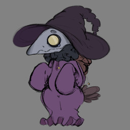 ambiguous_gender animal_mask anthro beak_mask big_hat bottom_heavy clothing grey_background hat headgear headwear magic_user mask neck_tuft onesie oversized_sleeves pajamas plague_doctor purple_clothing seam_(sewing) short_stack simple_background solo thick_thighs tight_clothing tuft witch witch_hat whichhat accipitrid accipitriform avian bird eagle harpy_eagle 1:1 absurd_res hi_res