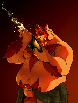 alcohol arm_hair balls belly beverage big_belly body_hair bottomwear brown_hair champagne chest_hair closed_smile clothed clothing ear_piercing ear_ring erection foreskin genitals glans gradient_background hair humanoid_genitalia humanoid_penis kilt male moobs mouth_closed navel nipple_piercing nipple_ring nipples obese obese_humanoid obese_male overweight overweight_humanoid overweight_male penis piercing red_glans ring_piercing short_hair simple_background smile solo standing tan_balls tan_body tan_penis tan_skin tongue tongue_out topless chocolateandmilk animal_humanoid boar_humanoid humanoid mammal mammal_humanoid suid suid_humanoid suine suine_humanoid 2019 dated hi_res portrait three-quarter_portrait