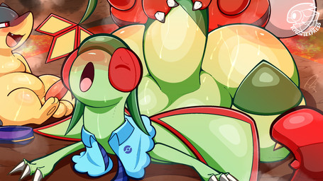 ambiguous_gender ambiguous_penetration balls blush bodily_fluids clothed clothed_sex clothing feral from_behind_position genitals looking_pleasured male male/ambiguous musk open_mouth partially_clothed penetration penis perching_position sex steam sweat softestpuffss nintendo pokemon jay_(flygonsexpress) centiskorch flygon generation_2_pokemon generation_3_pokemon generation_8_pokemon hisuian_form hisuian_growlithe pokemon_(species) quilava regional_form_(pokemon) 16:9 hi_res widescreen male_(lore)