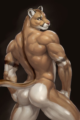 anthro athletic athletic_anthro athletic_male back_muscles black_background butt glutes light looking_at_viewer looking_back male muscular muscular_anthro nude nude_male photo_shoot pose rear_view seductive simple_background smile smirk solo tail whiskers bleakcat ricius_teck cougar felid feline mammal 2:3 digital_media_(artwork) digital_painting_(artwork) hi_res lighting painting_(artwork) shaded soft_shading
