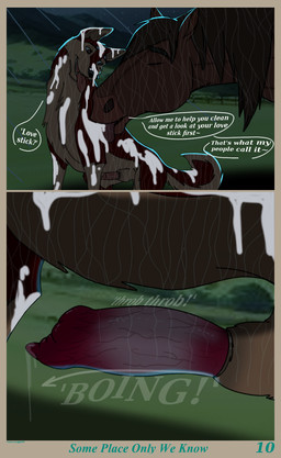 animal_genitalia animal_penis balls becoming_erect bodily_fluids canine_genitalia canine_penis cum cum_covered cum_on_body cum_string dialogue duo erection eyes_closed feral fur genital_fluids genitals leaking_precum licking licking_another licking_cum licking_partner male male/male messy nature nature_background open_mouth outside penis plant precum precum_string raining size_difference smile speech_bubble tail teeth text tongue tongue_out tree wet wet_body wet_fur holidaypup bandit_(holidaypup) canid canine canis dingo domestic_dog equid equine horse mammal comic digital_media_(artwork) english_text hi_res