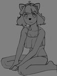 anthro bikini clothed clothing female sitting solo swimwear two-piece_swimsuit sockrateesy socks_(sockrateesy) ailurid mammal red_panda absurd_res greyscale hi_res monochrome sketch