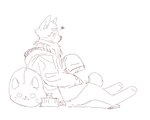 anthro bottomless clothed clothing eyebrows head_tuft male narrowed_eyes sad side_view simple_background sitting solo tuft unsigned asnnonaka lenny_(asnnonaka) canid canine canis domestic_dog mammal 5:4 full-length_portrait hi_res monochrome portrait