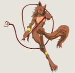 4_toes 5_fingers action_pose anklet anthro black_nose bracelet breasts brown_body brown_fur claws digitigrade feet female finger_claws fingers front_view fur grey_background half-closed_eyes holding_object holding_weapon holding_whip jewelry looking_at_viewer medium_breasts narrowed_eyes nipples nude pink_nipples pose red_eyes simple_background smile smirk solo tan_body tan_fur toe_claws toes weapon whip white_claws scuotivento mythology vampire_survivors minnah_mannarah canid canine canis mammal mythological_canine mythological_creature were werecanid werecanine werewolf wolf 2022 hi_res