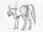 2018 alien anus butt clothing ecmajor fathier female feral genitals hi_res hooves lingerie looking_at_viewer monochrome presenting presenting_hindquarters pussy simple_background solo standing star_wars tail traditional_media_(artwork) white_background