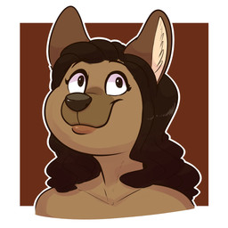 anthro black_eyes black_hair black_nose brown_body brown_fur curly_hair female fur hair long_hair multicolored_body multicolored_fur no_pupils nude simple_background solo two_tone_body two_tone_fur komdog canid canine mammal 1:1 bust_portrait character_request hi_res icon portrait