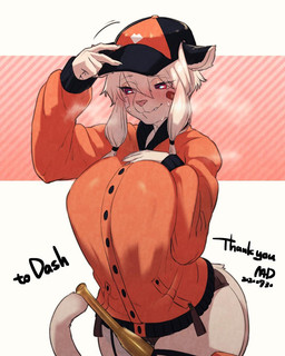 anthro baseball_bat baseball_cap bat_(object) big_breasts black_text blush bodily_fluids bottomwear breasts button_(fastener) claws clothed clothed_anthro clothed_female clothing ears_down embarrassed eye_through_hair fangs female female_anthro fingers front_view fur hair hand_on_breast hat headgear headwear huge_breasts jacket legwear long_tail pivoted_ears red_eyes shorts shy smile solo stockings sweat tail teeth text thick_thighs topwear translucent translucent_hair white_body white_fur wide_hips mid_skb frankie_(extremedash) felid lion mammal pantherine 2020 4:5 digital_media_(artwork) english_text hi_res portrait signature three-quarter_portrait