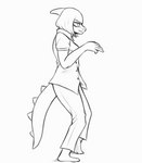 anthro barefoot bottomwear clothing dancing feet female pants simple_background deadassspider goodbye_volcano_high pulp_fiction naomi_(gvh) dinosaur hadrosaurid ornithischian ornithopod parasaurolophus prehistoric_species reptile scalie animated frame_by_frame monochrome short_playtime