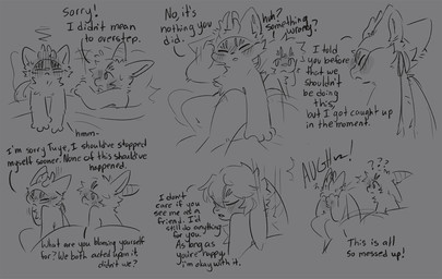 ambiguous_gender anthro bed bedding blanket blush cheek_tuft chest_tuft dialogue duo emotional facial_tuft furniture horn lying male mask on_back on_bed pillow sad scared simple_background text tuft sabiksphinx asian_mythology chinese_mythology east_asian_mythology fabulous_beasts fenz_(studio) mythology sibuxiang_the_deer_(fabulous_beasts) tuye_(fabulous_beasts) deer lagomorph mammal moon_rabbit comic english_text hi_res monochrome sketch