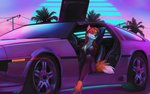 anthro black_nose breasts clothed clothing eyebrows eyelashes female latex latex_clothing latex_skinsuit rubber_clothing sitting skinsuit smile solo synthwave tight_clothing taurusart delorean canid canine fox mammal 16:10 digital_media_(artwork) hi_res widescreen