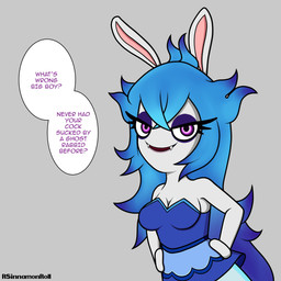 anthro blue_hair breasts clothed clothing eyeshadow female fur hair lipstick makeup purple_eyes solo speech_bubble text white_body white_fur rsinnamonroll mario_plus_rabbids_sparks_of_hope raving_rabbids rayman_(series) ubisoft midnite_(mario_plus_rabbids) ghost lagomorph leporid mammal rabbid rabbit spirit 1:1 absurd_res alternate_version_at_source english_text hi_res meme
