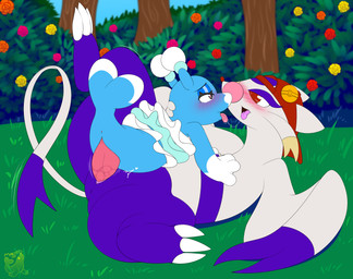 3_fingers 3_toes accessory after_kiss alternate_color alternate_species anthro anthro_on_feral anthro_penetrated anus bestiality blue_body blush blush_lines bodily_fluids claws clothing detailed_background duo eye_contact eyeshadow feet female feral feral_penetrating fingers flat_chested flower fur genitals grass hat headgear headwear long_neck looking_at_another looking_at_partner lying makeup male male/female multicolored_body on_back on_front open_mouth penetration pin_accessory pin_button plant purple_body purple_eyeshadow purple_fur raised_leg red_clothing red_eyes red_hat red_headwear saliva saliva_string semi-anthro size_difference spread_legs spreading tail toe_claws toes tree vaginal vaginal_penetration vulva whiskers white_body white_fur makoto177 nintendo pokemon mako_(makoto177) sylvie_(wups) brionne generation_5_pokemon generation_7_pokemon mammal mienshao mustelid musteline pokemon_(species) true_musteline weasel digital_media_(artwork) hi_res signature