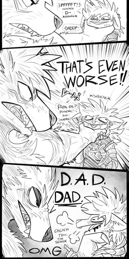 age_difference angry anthro asphyxiation bad_parenting bared_teeth blood bodily_fluids bulging_eyes choking clothing dialogue duo female funny_face hand_on_neck humor larger_male laugh male male/female muscular older_male prosthetic prosthetic_arm prosthetic_limb shirt size_difference smaller_female stated_incest teeth text topwear violence yelling yelling_at_another younger_female pankallisti circe_(pankallisti) malakai_(malakai) canid canine canis mammal murid murine rat rodent wolf absurd_res black_and_white comic english_text hi_res monochrome sketch daughter_(lore) father_(lore) father_and_child_(lore) father_and_daughter_(lore) incest_(lore) parent_(lore) parent_and_child_(lore) parent_and_daughter_(lore)