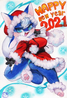 abstract_background anthro biped breasts butt chibi christmas_clothing christmas_headwear clothing costume fangs female fur hair hat headgear headwear holidays looking_at_viewer looking_back open_mouth pawpads paws santa_costume santa_hat smile solo teeth text underwear murazaki christmas canid canine mammal 2021 english_text hi_res painting_(artwork) traditional_media_(artwork) traditional_painting_(artwork) traditional_watercolor_(artwork) watercolor_(artwork)