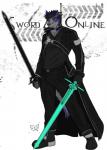 anthro clothing coat cosplay costume dark_repulser_(sao) elucidator_(sao) male melee_weapon muscular muscular_anthro muscular_male smile solo stripes sword topwear trenchcoat weapon hunterramirez sword_art_online kazuto_kirigaya canid canine canis mammal wolf digital_media_(artwork) hi_res