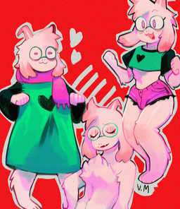 anthro bottomwear bulge chest_tuft clothed clothing crop_top curvy_figure denim denim_bottomwear denim_clothing denim_shorts eyewear femboy fur glasses happy heart_symbol horn hotpants male pink_ears pink_horn robe scarf shirt shirtless shorts skimpy smile solo topwear tuft white_body white_fur v_rawr deltarune undertale_(series) ralsei bovid caprine darkner goat mammal 2021 hi_res