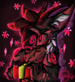 anthro armor fur hair horn machine male multicolored_body multicolored_fur protogen_armor protogen_face protogen_visor red_eyes red_hair solo xelhex protogen