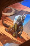 ambiguous_gender anthro black_body black_fur day detailed_background fur outside sky solo zephra canid canine hybrid mammal 2022 digital_media_(artwork) hi_res