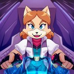 1:1 absurd_res anthro arwing belt blonde_hair blue_eyes bottomwear canid canine clothed clothing cockpit determined dialogue_box digital_media_(artwork) duo english_text eyebrows fan_character female fingerless_gloves fox fox_mccloud fur gameplay_mechanics gloves hair handwear hi_res hologram hud jacket lily_fox_(missmccloud) machine male mammal missmccloud nintendo open_mouth pilot radar reticle scarf science_fiction signature sleeves smile solo solo_focus space spacecraft star_fox tan_body tan_fur teeth_showing text topwear unzipped_jacket vehicle