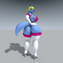 alternate_costume anthro big_butt blonde_hair blue_body blue_fur bottomless butt clothed clothing cosplay female fur gradient_sky grey_eyes hair hand_on_butt looking_at_viewer looking_back markings red_markings red_stripes simple_background sky smile smiling_at_viewer solo stripes getboingedmydude sega sonic_the_hedgehog_(series) aries_passadar rouge_the_bat canid canine canis mammal wolf 1:1 3d_(artwork) absurd_res digital_media_(artwork) hi_res