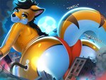 anthro black_hair butt city_destruction clothing destruction full_moon growth hair hose hose_inflation inflatable inflation looking_back macro male moon night orange_body red_clothing red_underwear solo underwear white_butt yellow_eyes ladnelsiya canid canine fox mammal