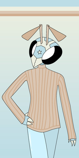 ambiguous_gender antennae_(anatomy) anthro biped blue_body bottomless clothed clothed_anthro clothing facial_markings glistening glistening_body glistening_eyes gradient_background hand_in_air hand_on_hip head_markings looking_at_viewer markings pantsless pantsless_anthro simple_background solo standing star_(marking) sweater sweater_only tan_antennae tan_clothing topwear topwear_only turtleneck otherside skyblue_(otherside) arthropod hymenopteran insect wasp 1:2 2025 absurd_res colored digital_drawing_(artwork) digital_media_(artwork) hi_res portrait shaded three-quarter_portrait