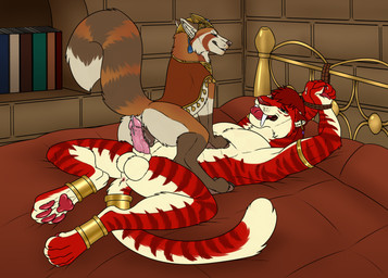 animal_genitalia animal_vulva anthro anthro_on_feral balls bdsm bestiality big_fangs blue_eyes bodily_fluids bondage book bound brown_body brown_fur brown_vulva canine_genitalia canine_vulva cowgirl_position dominant dominant_female dominant_feral duo erection fangs female female_feral female_on_top feral feral_on_top from_front_position fur genital_fluids genitals green_eyes hair hands_tied interspecies larger_anthro larger_male lying male male_anthro markings nude on_back on_bottom on_top open_mouth penile_spines penis pink_penis red_body red_fur red_hair red_tongue restraints rope rope_bondage sex short_hair size_difference smaller_female smaller_feral striped_arms striped_legs striped_markings striped_tail stripes submissive submissive_anthro submissive_male tail tail_markings teeth tongue tongue_out vaginal_fluids vaginal_fluids_on_penis vulva white_body white_fur yellow_balls yellow_body yellow_fur killthe_demon angel_(velvetvlade) ailurid canid canine felid mammal red_panda hi_res