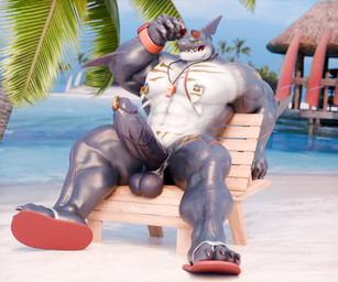 abs anthro arm_markings arm_scar balls barazoku beach bench biceps big_muscles big_penis black_sclera blue_body blue_scales blue_sky boat chest_markings chin_scar claws clock clothing day elbow_fin erection eyewear eyewear_on_head feet fin fin_scar finger_claws flip_flops footwear footwear_only furniture genital_piercing genitals gills glans golden_markings green_eyes holding_eyewear holding_object holding_sunglasses hut jewelry leg_scar lifeguard male markings mostly_nude muscular muscular_anthro muscular_male necklace nipple_piercing nipples notched_fin nude nude_male on_bench outside palm_tree parasail pecs penis penis_piercing pier piercing plant prince_albert_piercing red_clothing red_flip_flops red_footwear red_shoes sailing_boat sailing_watercraft sails sand sandals sandals_only scales scar sea sharp_teeth shirt shoes shoulder_markings sitting sitting_on_bench sky solo sunglasses sunglasses_on_head teeth thigh_scar toe_claws toes topwear tree vehicle vein veiny_muscles veiny_penis watch water watercraft whistle_around_neck white_body white_scales wood wood_bench wood_furniture wristwatch hirunet chiefkaine_(modeler) alvintanubis dylan_(alvintanubis) fish marine shark 2025 3d_(artwork) digital_media_(artwork) hi_res