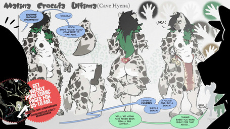 advertisement animal_genitalia animal_penis anthro balls big_butt breasts brown_eyes butt canine_genitalia canine_penis dialogue erection genitals green_hair_tips gynomorph intersex knot knotted_penis nipples penis sheath speech_bubble text kenno_arkkan malina_miller_(huldinha) animal_humanoid humanoid hyena hyena_humanoid mammal mammal_humanoid spotted_hyena spotted_hyena_humanoid 16:9 2025 adversarial_noise digital_media_(artwork) english_text hi_res model_sheet widescreen