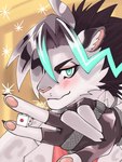 anthro blue_eyes blush claws clothing dice finger_claws fingerless_gloves fur gloves hair handwear male pawpads solo white_body white_fur 6mkyp9tbxaoll6a lifewonders live_a_hero raizi felid mammal pantherine snow_leopard 3:4 hi_res