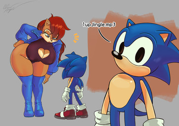 anthro big_breasts blue_body blue_eyes boots breasts brown_body canon_couple cleavage cleavage_cutout clothed clothing cutout duo eyebrow_through_hair eyebrows eyelashes female footwear gloves hair hand_on_hip handwear jacket larger_female leaning leaning_forward legwear looking_at_another looking_down male narrowed_eyes red_hair shoes size_difference squint thick_thighs thigh_highs topwear translucent translucent_hair wide_hips azul35art archie_comics sega sonic_the_hedgehog_(archie) sonic_the_hedgehog_(comics) sonic_the_hedgehog_(series) sally_acorn sonic_the_hedgehog eulipotyphlan ground_squirrel hedgehog mammal rodent sciurid 2026 absurd_res digital_drawing_(artwork) digital_media_(artwork) hi_res
