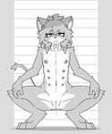 anthro bodily_fluids female flat_chested genital_fluids genitals multi_nipple nipples presenting presenting_pussy pussy sitting solo spread_legs spreading vaginal_fluids kiukiu felid lion mammal pantherine 5:6 absurd_res hi_res monochrome